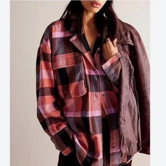 Free People Jackets & Blazers - Free People Izzie Cargo Plaid Oversize Shirt Top Flannel (R)